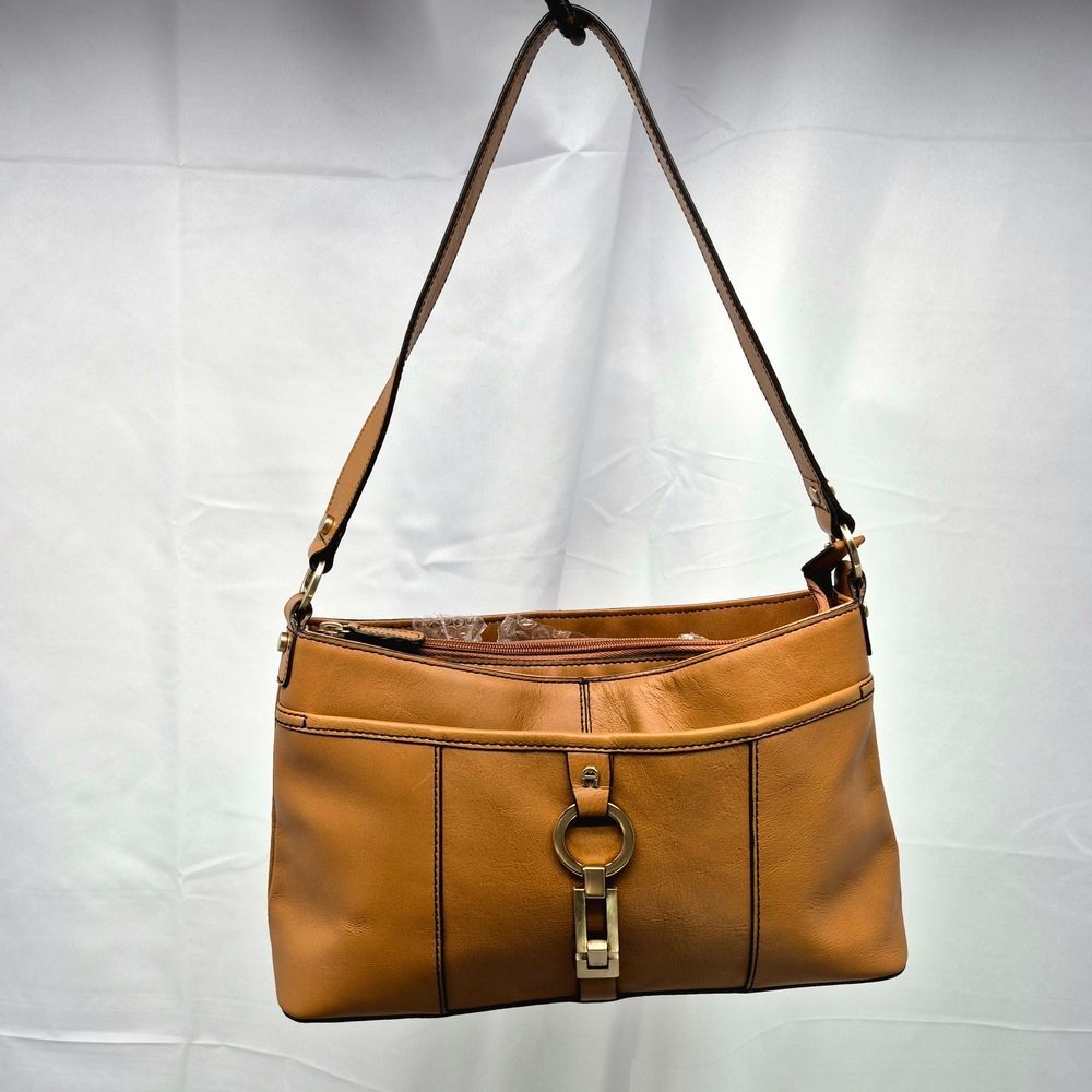 Vtg Etienne Aigner Brown Tan Leather Shoulder Bag Gold Hardware